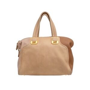 Fendi Leather Chameleon Top Handle 2way Bag Beige Nude Satchel Crossbody